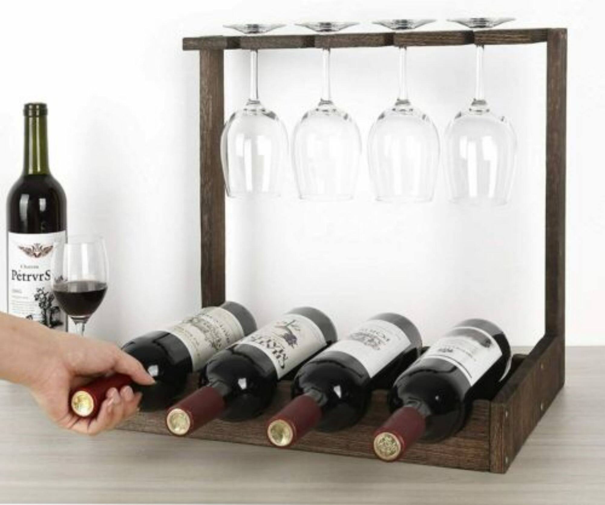 NEX™ Wood Wine Bottle Holder with Glass Rack